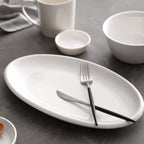 DOWAN 14" Serving Platters for Entertaining, Oval Soft White Serving Plates, Party Serving Trays and Platters Oven Safe, Porcelain Dinner Serving Tray Serving Dishes for Meat, Set of 2