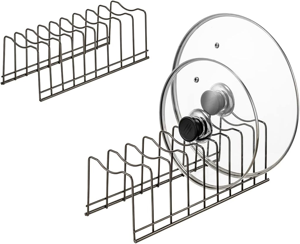 Pot Lid Organizer, Stainless Steel Pot Lid Storage Rack Holder, Cutting Board, Bakeware, Pots & Pans, Serving Trays, Reusable Containers in Cabinet Pantry on Countertop(Satin Nickel, 2)
