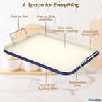17.7" x 13" Burner Griddle Pan for Stove Top Oven, Stainless Steel Handles, Non Stick Ceramic Griddle Pan Griddle Skillet, PTFE Free PFOA Free, Blue