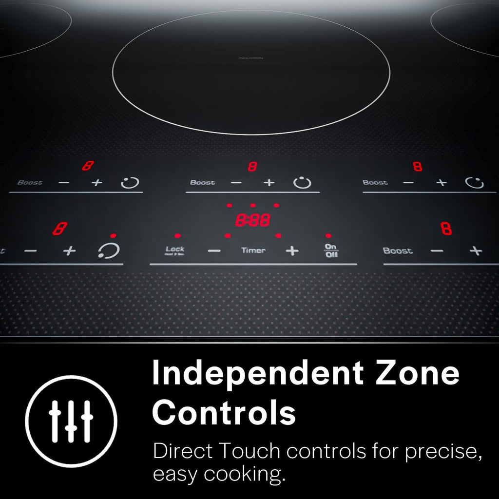Empava 36 Inch Electric Induction Cooktop Built-in, 5 Zone Smooth Glass Surface, Touch Sensor Panel Power Boost, Timer Control, Child Lock Feature, Hardwired Kitchen Appliance