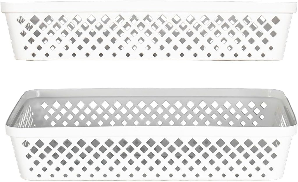 Glad Plastic Storage Basket Set - Multipurpose Drawer Trays, Kitchen Pantry Containers, and Bathroom Bins - 3 Pack Large Organizers, White