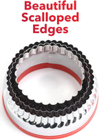 3Pcs Fluted Round Cookie Cutters - 2" & 2.6" & 3", Heavy Duty Food-Grade Stainless Steel, Mini Biscuit Cutter, Unique Design with Protective Red Top PVC