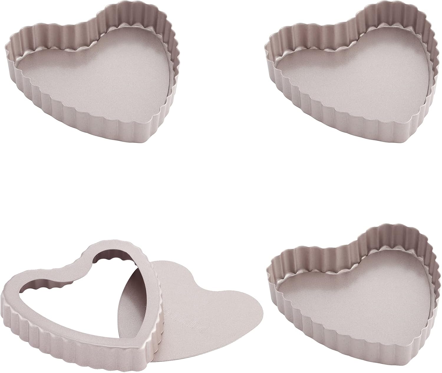 CHEFMADE Mini Tart Pan Set, 4-Inch 4Pcs with Removable Loose Bottom Non-Stick Heart-shaped Quiche Bakeware for Oven and Instant Pot Baking (Champagne Gold)