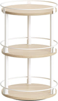 Lazy Susan Organizer, Rotating Spice Rack, 3 Tier Spice Turntable Organizer, Industrial Turntable Spice Holder, for Kitchen Countertop, Compact and Versatile, White and Light Oak SR23WG