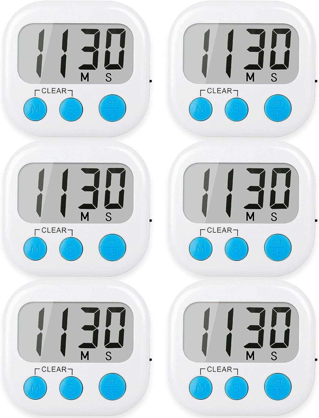 6 Pack Digital Kitchen Timers for Cooking Magnetic Timer for Cooking Loud Alarm White