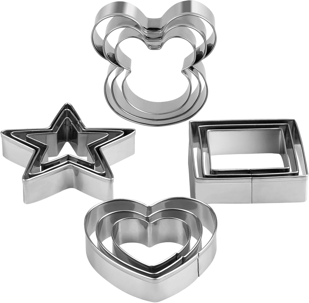 Metal Cookie Cutters Set - Square, Heart, Star - 12Pieces Cookie Cutters - Fruit Cutter, Polymer Clay Cutters Cookie Cutter Set for Kitchen Baking