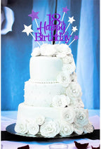 Glittery 18th Happy Birthday Cake Topper with Star,Personalised 18 Birthday Cake Toppers Party Decorations Party Supplies for Boys Girls Purple Silver