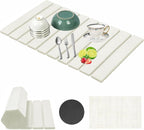 Stone Drying Mat for Kitchen Counter, Collapsible Dish Drying Mat, Fast Drying Diatomaceous Earth Dish Drying Mats, Water Absorbent Diatomite Kitchen Mat (white, medium)