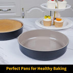 9.5 Inch Round Cake Pan Set of 2,Cast Aluminum Bakeware Ceramic Nonstick Oven and Dishwasher Safe(Black)