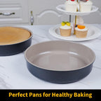 9.5 Inch Round Cake Pan,Cast Aluminum Bakeware Ceramic Nonstick for Cake Baking,Oven and Dishwasher Safe(Black)