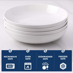 DOWAN 9.75" Pasta Bowls Set of 4, Large Shallow White Ceramic Salad Bowls, 50oz Wide Dinner Bowls for Pasta, Soup, Salad & Stew, Microwave & Dishwasher Safe, Housewarming Gift