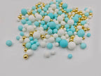Mixed Edible Pearl Sugar Sprinkles, 4.6 oz Candy Pearls Ideal for Baking, Cake and Cupcake Toppers, Cookie Decoration, Ice Cream Topping (Blue&White&Gold)