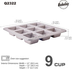 Brownie Cake Pan, 9-Cavity Non-Stick Square Muffin Pan Blondie Bakeware for Oven Baking (Champagne Gold)
