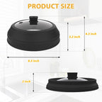 Microwave Splatter Cover Glass Splatter Guard Lid with Collapsible Silicone for Food Plate Covers 8.5 inch Black
