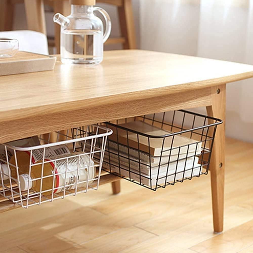 Redrubbit Wire Storage Baskets, Large Farmhouse Metal Freezer Basket Storage Organizer Bins with Handles for Kitchen Cabinets, Pantry, Closets, Bedrooms, Bathrooms, Set of 4, Black