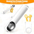 Juome Heated Ice Cream Scoop - 15 Seconds Fast Heating Electric Ice Cream Scooper USB Rechargeable, Handheld Heats Up to 158°F with LED Display for Hard Ice Cream, Easy Use for Seniors & Kids (White)