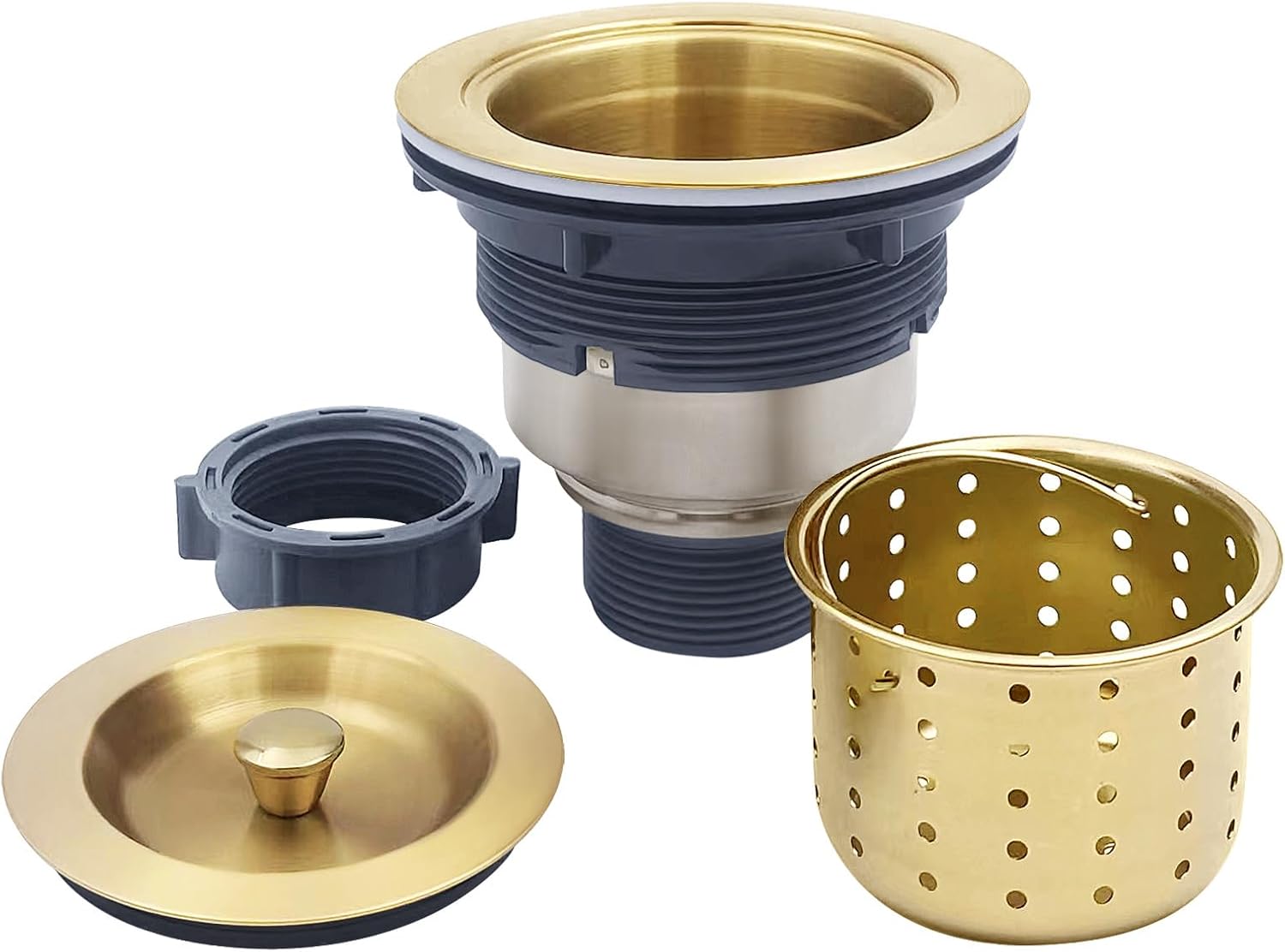 3-1/2-Inch Kitchen Sink Drain Strainer Assembly Kit, GZILA Deep Waste Basket Strainer with Sealing Lid Sink Stopper, 304 Stainless Steel Brushed Gold