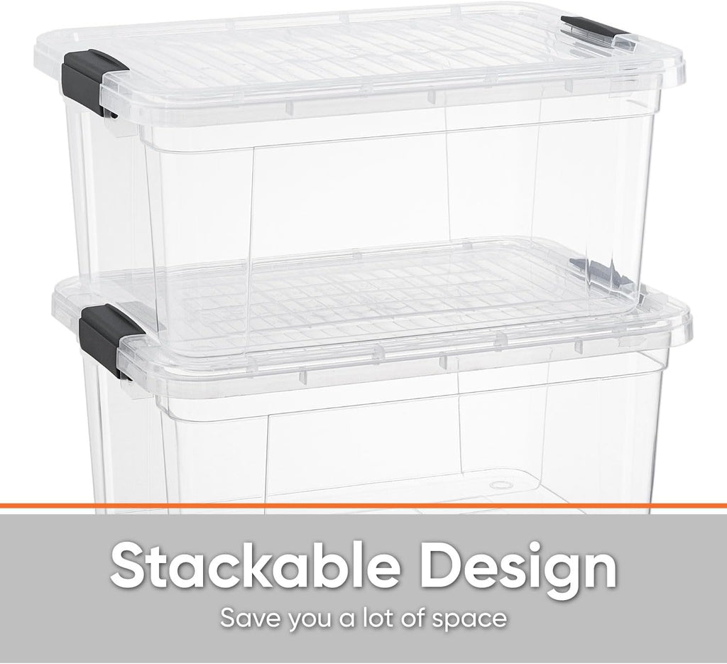 Superio Storage Bins with Lids- 4 Pack, 6.6 Qt Clear Boxes for Organizing, Stackable Plastic Containers- BPA Free, Non-Toxic, Odor Free, Organizer for Home, Office, Dorm