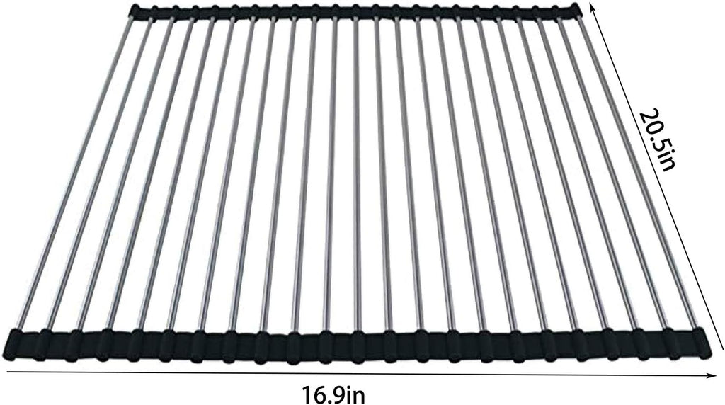 Ahyuan Roll up Dish Drying Rack Over The Sink Kitchen Roll up Sink Drying Rack Portable Dish Drainer Foldable Dish Drying Rack (Black, 20.5''X16.9'')