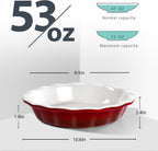 Lareina Pie Pans for Baking, Ceramic 9 Inch Deep Pie Dish with Rippled Edge for Apple Pie, Pecan Pie, Colorful and Durable Pie Plate, Christmas Gifts for Women, Set of 2, Red