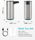 AIKE SensePro Automatic Soap Dispenser Type-C Rechargeable, Brushed Stainless Steel Finish 12.8 fl.oz. for Liquid Soap