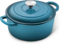 E-far 3 Qt Enameled Cast Iron Dutch Oven with Lid, Small Round Nonstick Dutch Oven Pot for Bread Baking Braising Stews Roasting Cooking, Heavy Duty, Induction & Oven Safe - Teal Mist