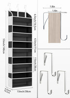 1 Pack Over The Door Storage Organizer with 5 Pockets 10 Mesh Side Pockets, 44 lbs Weight Capacity Door Hanging Organizers and Storage for Bedroom,Bathroom,Nursery,Pantry,Dorm(Black)