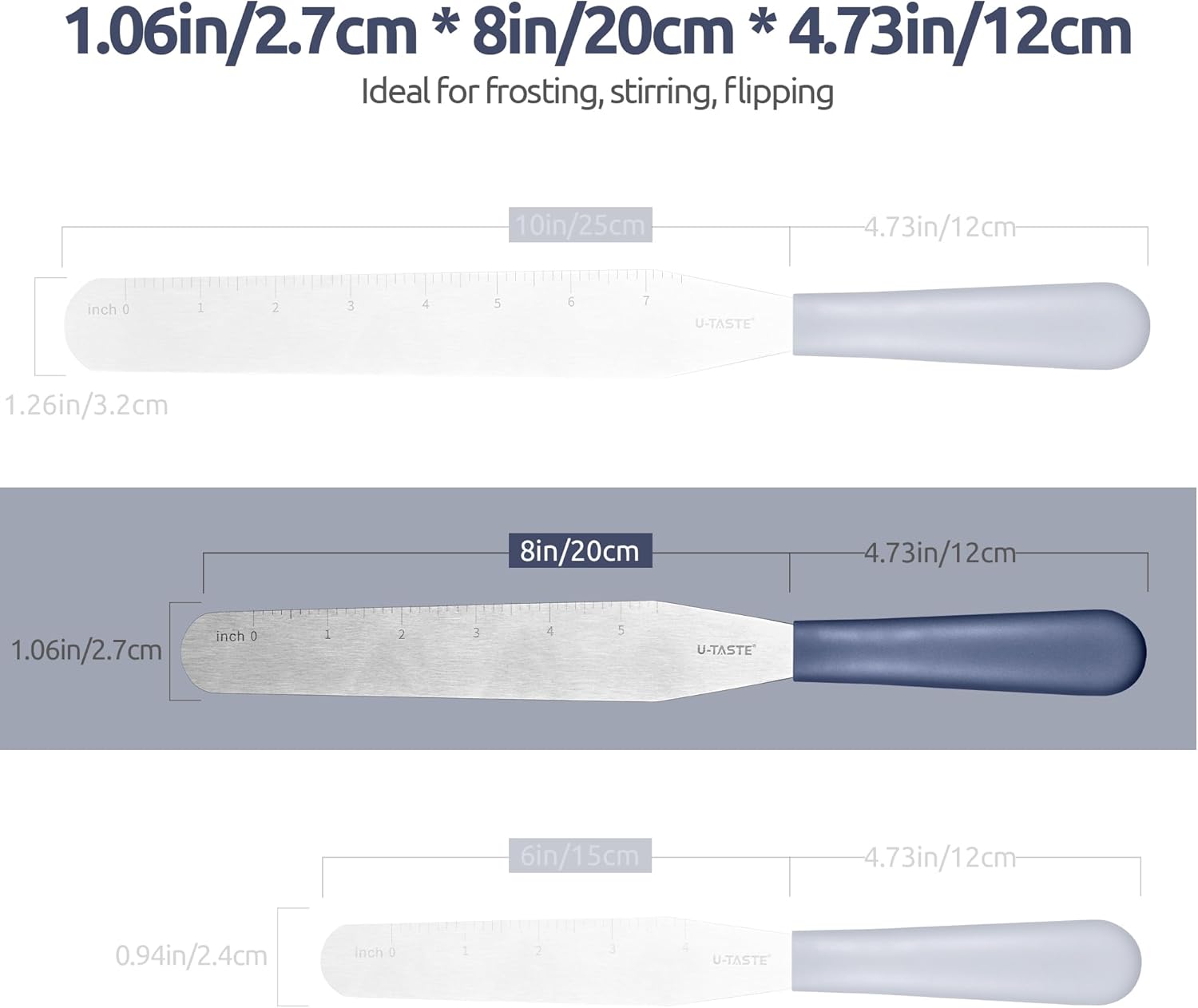 U-Taste 8in Cake Icing Spatula: Flexible Decorating Frosting Knife with Straight Thinner Stainless Steel Blade, Smooth Spreading Tools with Comfortable PP Handle for Cream, Cupcake (Midnight Blue)