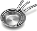 Tri-Ply Stainless Steel Frying Pans Set,PFOA&PTFE Free Skillets,Chef's Pan Set(8+10+12inch) Frying Pans for cooking,Induction Cookware Sets,Dishwasher and Oven Safe Kitchen set