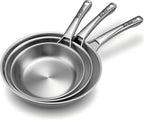Tri-Ply Stainless Steel Frying Pans Set,PFOA&PTFE Free Skillets,Chef's Pan Set(8+10+12inch) Frying Pans for cooking,Induction Cookware Sets,Dishwasher and Oven Safe Kitchen set