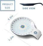 Hand Painted Spoon Rest, 5.5" Ceramic Spoon Holder for Stove Top and Kitchen Counter, Blue Pattern Utensil Rest, Great Cooking Gifts for Friends, Modern Kitchen Decorative