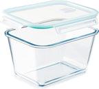 NUTRIUPS 2.6 L Large Glass Food Storage Containers, 9×6×5in Deep Rectangular Meal Prep Containers, Glass Microwave Bowls with Lids
