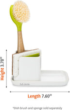 Full Circle Stash, Ceramic Kitchen Sink Caddy, Stylish Modular Sponge Holder & Dish Brush Organizer, Green and White, 11"