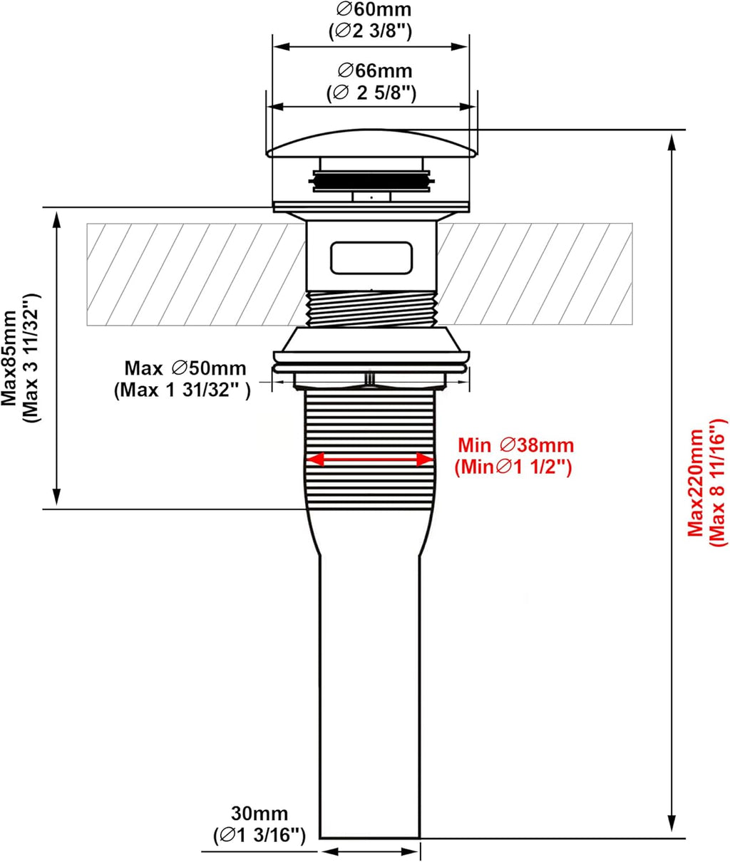 Pop up Sink Drain Stopper with Overflow Brushed Gold for Bathroom Vessel Vanity Sink Art Basin, Big Cap Sink Drain with Overflow, Metal Pop-up Drain Strainer with Detachable Basket Stopper