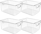 Clear Plastic Storage Bins, Pantry Organizers and Storage or Kitchen Organization and Storage Containers Bins for Organizing, Fridge, Freezer, Bathroom, Pantries, Refrigerator, Cabinet Organizer Bin