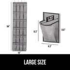 GORILLA GRIP Over the Door Shoe Organizer, 24 Extra Large Breathable Mesh Pockets, Space Saving Hanging Storage Holder, 4 Hook Closet Rack Hanger, Hangs on Closets for Shoes and Accessories, Gray