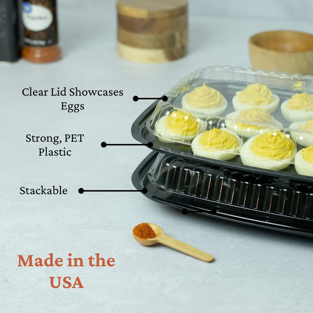 16 Pack - Disposable Deviled Egg Containers with Lid – Plastic Deviled Egg Trays – For 6 Egg Halves