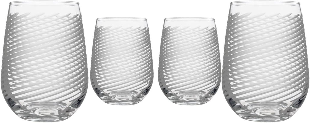 Rolf Glass Cyclone Stemless Wine Tumbler | 17 Ounce Set of 4 | Proudly Made in the USA | Large Engraved Wine Glasses | Lead-Free Glass
