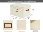 StorageWorks Storage Bins with Lids, Decorative Storage Boxes with Lid and PU Handles, Foldable Storage Baskets for Closet, Shelves, Stackable, Ivory White, Jumbo, 3-Pack