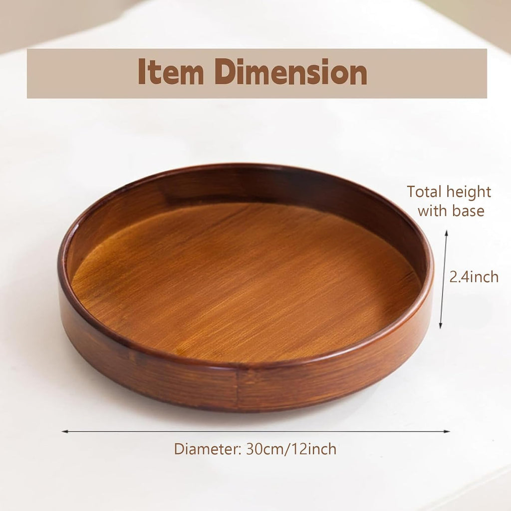 Bamboo Lazy Susan Organizer, 12'' Non-Skid Round Tray, Rotating Spice Rack, Condiment Oil Organizer, Large Lazy Susan Turntable for Cabinet, Kitchen, Bathroom, Table