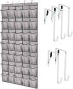GORILLA GRIP Over the Door Shoe Organizer, 35 Large Breathable Mesh Pockets, Space Saving Hanging Storage Holder, 5 Hook Closet Rack Hanger, Hangs on Closets for Shoes, Accessories 68.5H x 24.5W Gray