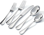 KINGSTONE 30 Piece Teardrop Silverware Set for 6, 18/10 Stainless Steel Flatware Set, Modern Design Cutlery Set for Home/Hotel/Wedding,Mirror Polished and Dishwasher Safe