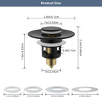Hibbent All Metal Universal Bathroom Sink Stopper for 1.1''~2.3'' Basin, Pop Up Sink Drain Strainer, Brass Bullet Core Push Type Stopper, Stainless Steel Anti Clogging Drain Filter, Matte Black
