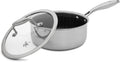 Hell's Kitchen Hybrid 2.5 Qt Saucepan and lid, Tri-Clad Stainless Steel and Nonstick Ceramic, PFAS Free, no PFOA, no PTFE, no Teflon, Non Toxic Cookware, Metal Utensil Safe, All Cooktops and Oven Safe