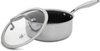 Hell's Kitchen Hybrid 2.5 Qt Saucepan and lid, Tri-Clad Stainless Steel and Nonstick Ceramic, PFAS Free, no PFOA, no PTFE, no Teflon, Non Toxic Cookware, Metal Utensil Safe, All Cooktops and Oven Safe