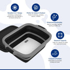2-Pack XL Collapsible BBQ Prep Tub with Built-In Cutting Board, Lid & Strainer – Marinate, Drain & Prep – Large Food-Safe Container – Perfect for Grilling, Smoking & Outdoor Cooking (Black)