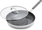 GreenPan x Bobby Flay Stainless Steel 12” Frying Pan Skillet & Glass Lid, Professional Grade Tri-Ply, Multiclad, PFAS-Free Ceramic Nonstick, Induction Suitable, Dishwasher & Oven Safe,Stay Cool Handle