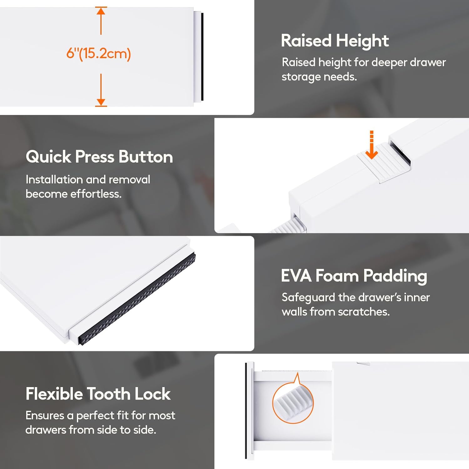 Lifewit 10 Pack Drawer Dividers Plastic 6" High, 13.5-22" Adjustable Drawer Organizers for Clothes, Expandable Dresser Separators in Bedroom/Bathroom/Kitchen/Fridge/Office Organization and Storage