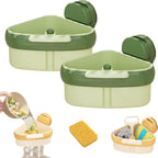 Suction Cup Sink Corner Rack, 2025 Upgraded Automatic Dumping Sink Strainer Basket, Suction Cup Press Sink Drainer Basket, No Drilling Corner Sink Strainer for Food Waste (Green, 2Pcs)