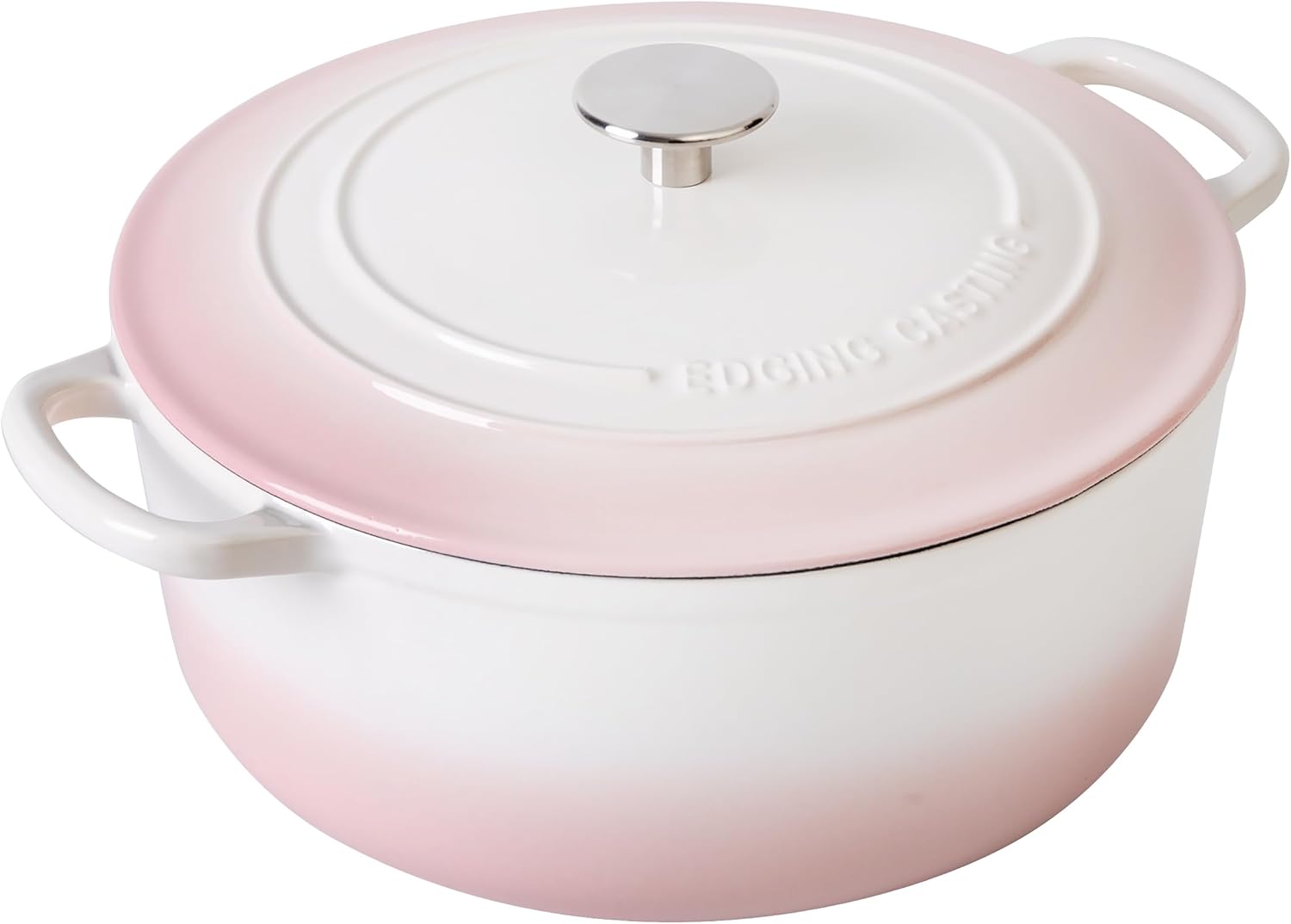 Enameled Cast Iron Dutch Oven Pot With Lid, 7 Quart, for Bread Baking, Cooking, White-Pink